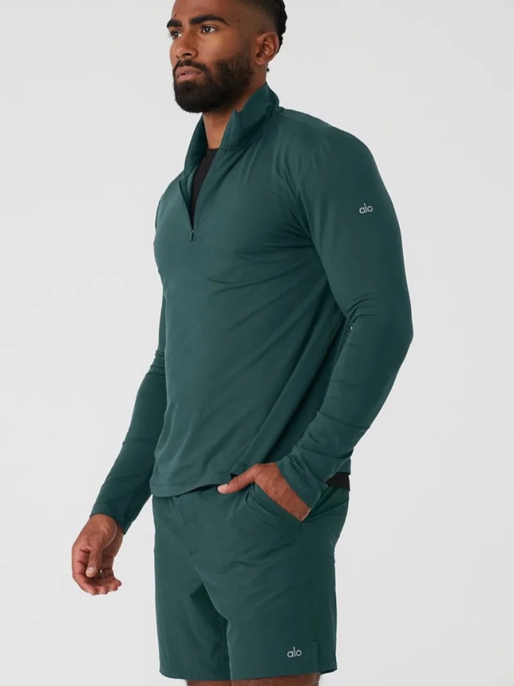 ALO Yoga Conquer 1/4 Zip Reform Long Sleeve - Midnight Green (Teal, Green)